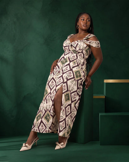 Printed Bardot Maxi Dress