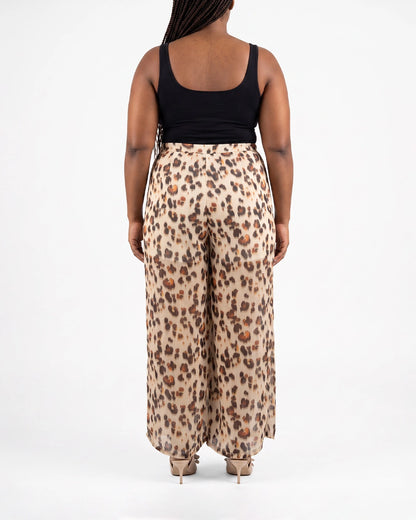 Printed Chiffon Wide-Leg Pants