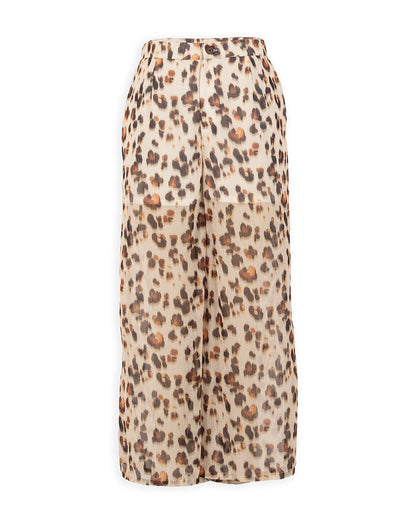 Printed Chiffon Wide-Leg Pants