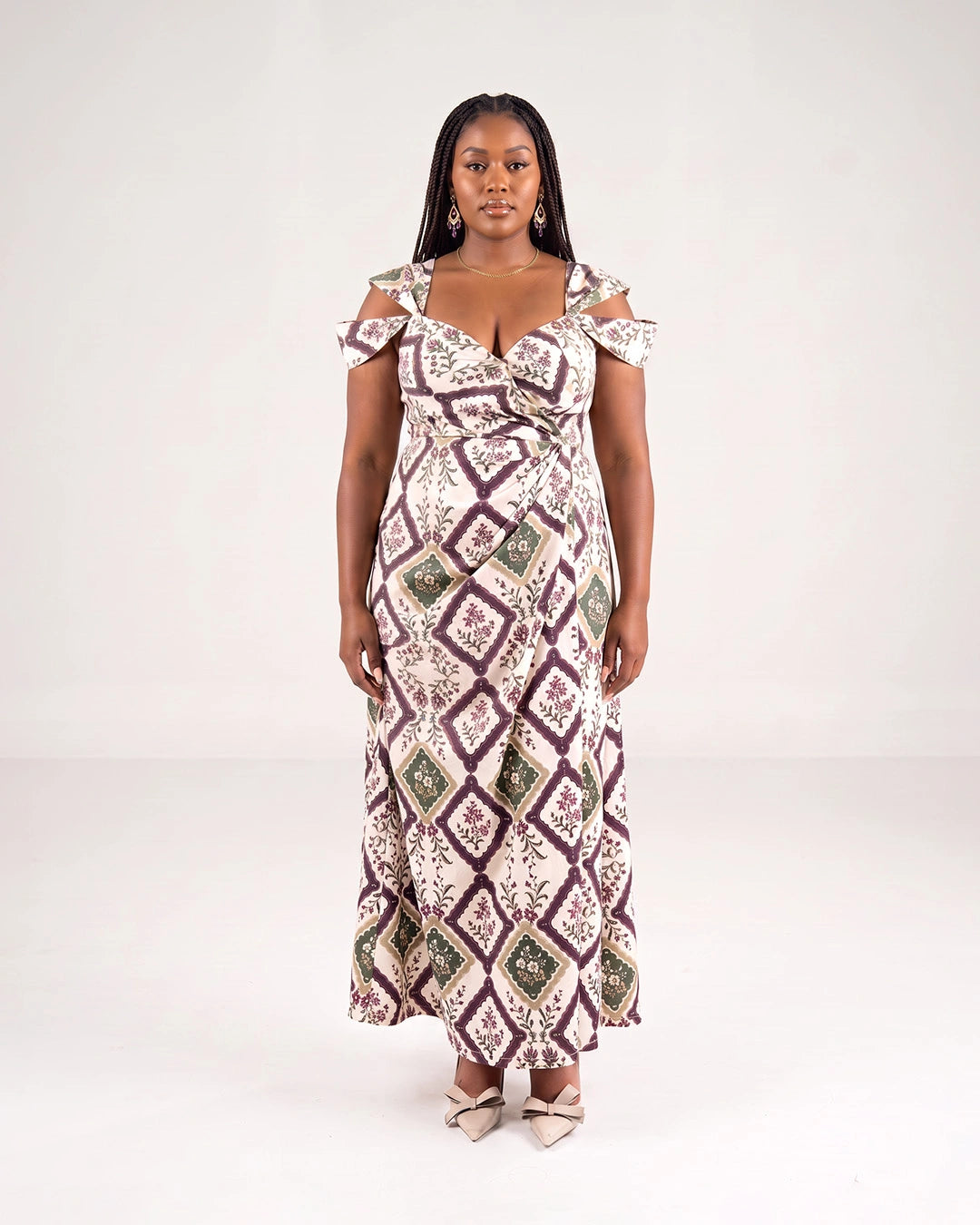Printed Bardot Maxi Dress
