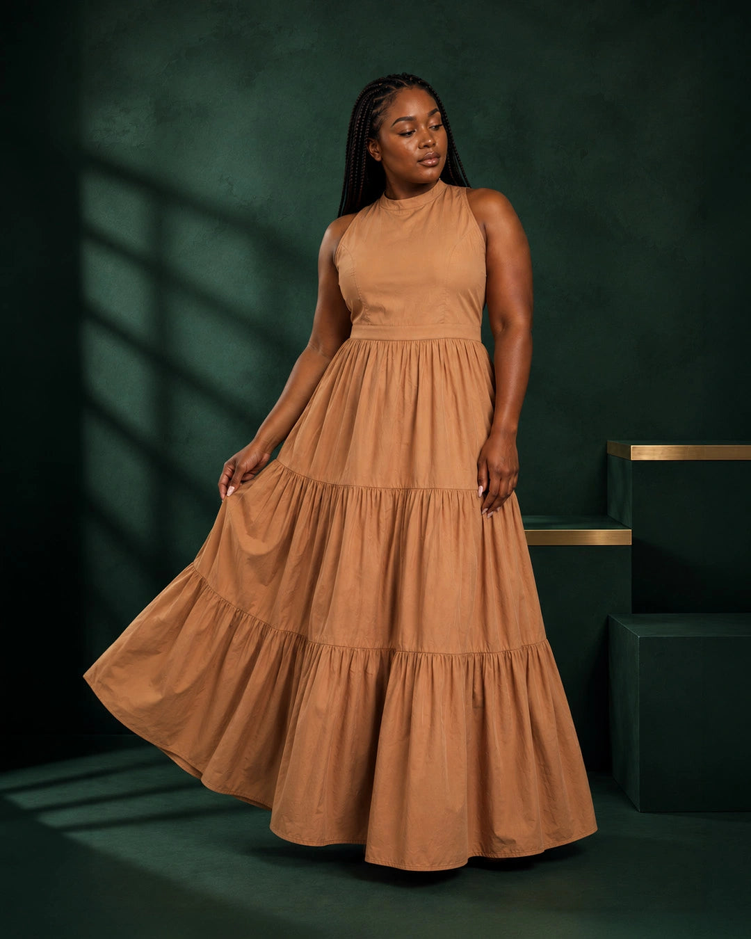 Tiered Poplin Maxi Dress