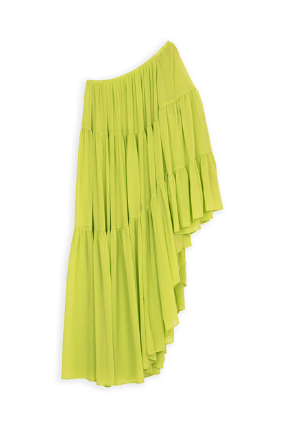 Lime Cascade One-Shoulder Dress