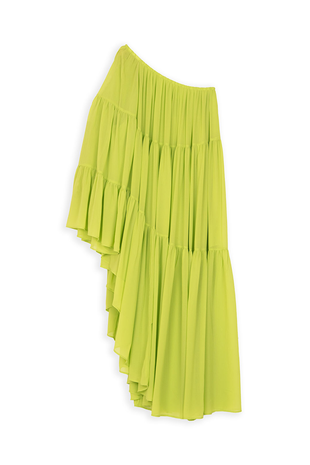 Lime Cascade One-Shoulder Dress