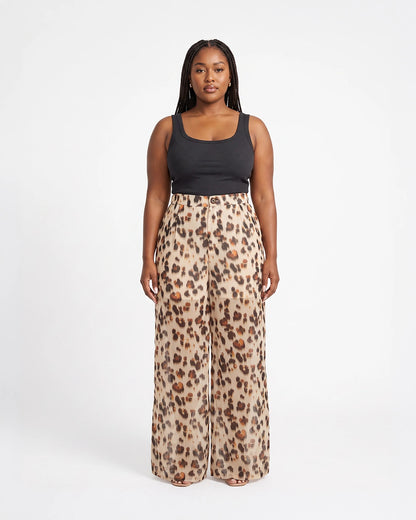 Printed Chiffon Wide-Leg Pants