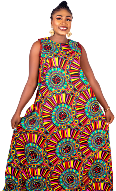 woman wearing colorful dress