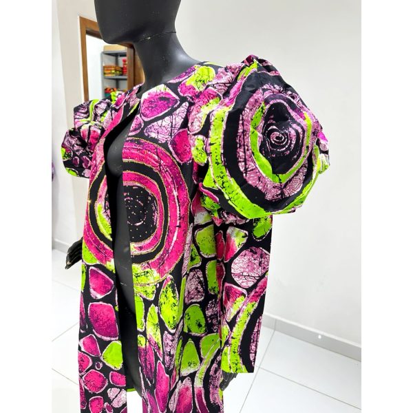 printed jacket with poof sleeves