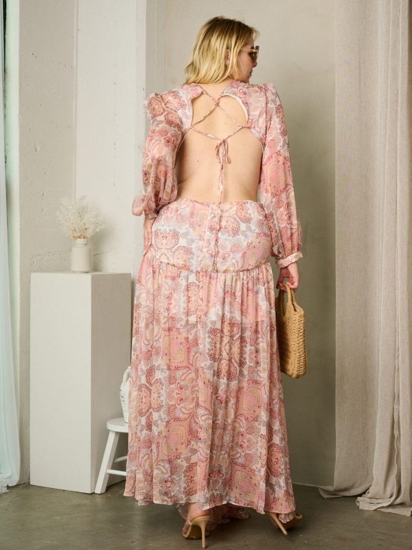 printedlace back long dress 2